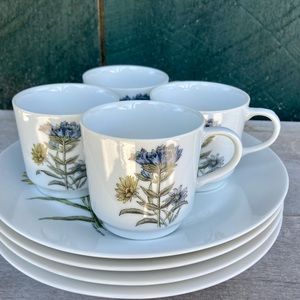 Vintage | set of4 JSC Flower Garden “Downy Gentian” Snack Plates and Cups.